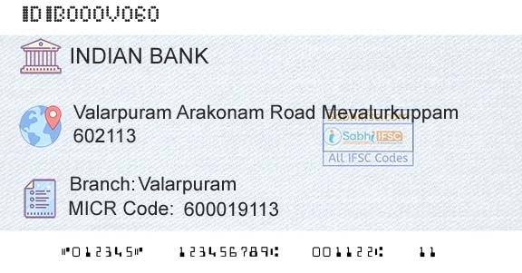 Indian Bank ValarpuramBranch 