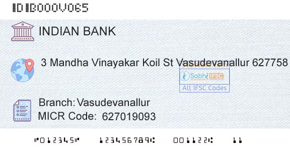 Indian Bank VasudevanallurBranch 