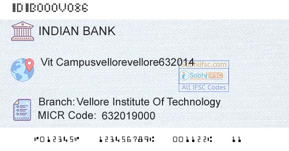 Indian Bank Vellore Institute Of TechnologyBranch 
