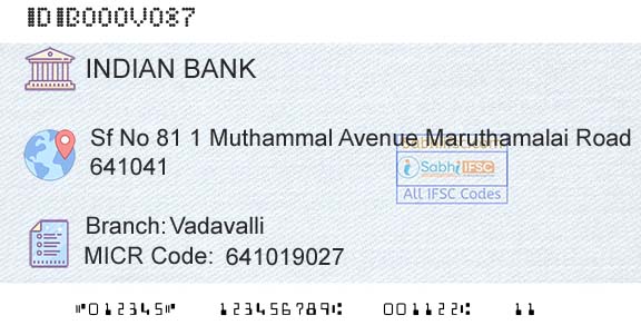 Indian Bank VadavalliBranch 