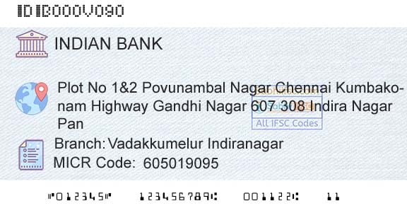 Indian Bank Vadakkumelur IndiranagarBranch 