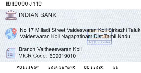 Indian Bank Vaitheeswaran KoilBranch 