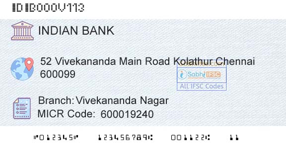 Indian Bank Vivekananda NagarBranch 