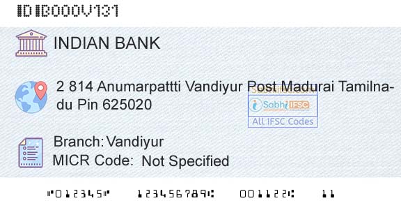 Indian Bank VandiyurBranch 