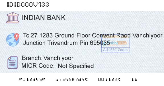 Indian Bank VanchiyoorBranch 