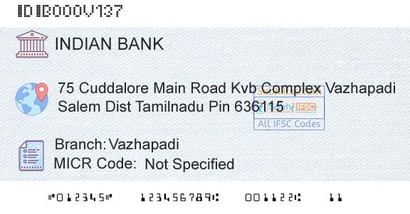 Indian Bank VazhapadiBranch 