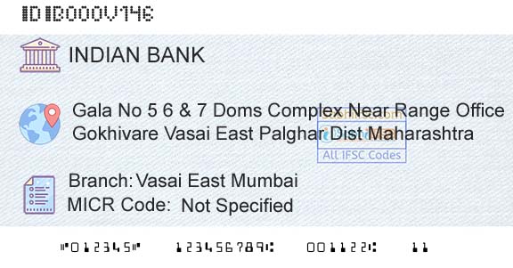 Indian Bank Vasai East MumbaiBranch 