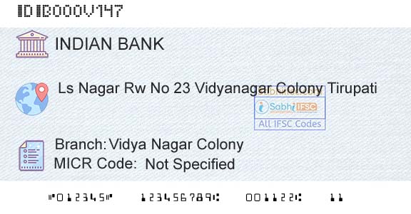 Indian Bank Vidya Nagar ColonyBranch 