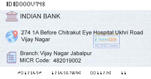Indian Bank Vijay Nagar JabalpurBranch 