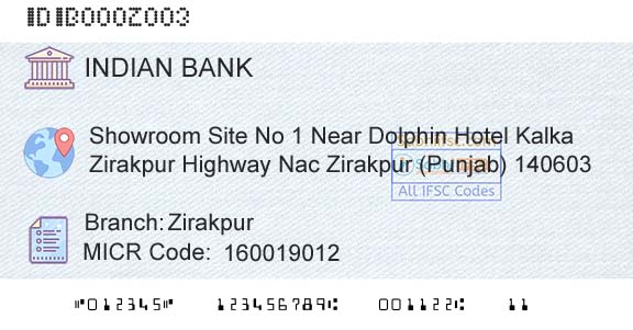 Indian Bank ZirakpurBranch 
