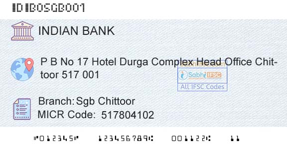 Indian Bank Sgb ChittoorBranch 
