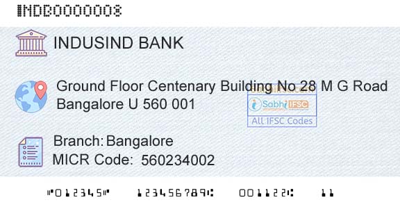 Indusind Bank BangaloreBranch 