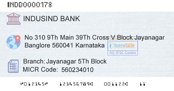Indusind Bank Jayanagar 5th BlockBranch 