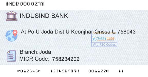 Indusind Bank JodaBranch 