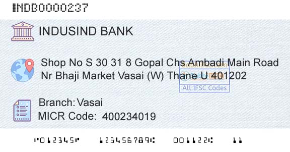 Indusind Bank VasaiBranch 