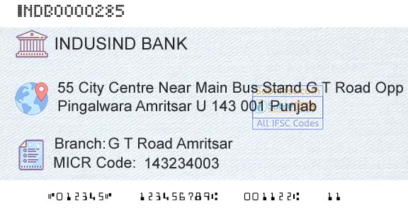 Indusind Bank G T Road AmritsarBranch 