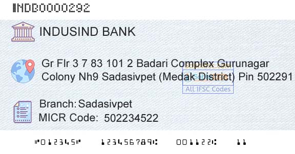 Indusind Bank SadasivpetBranch 