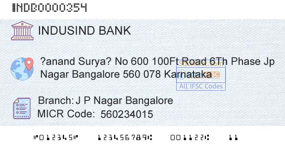 Indusind Bank J P Nagar BangaloreBranch 