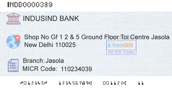 Indusind Bank JasolaBranch 