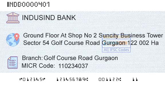 Indusind Bank Golf Course Road GurgaonBranch 