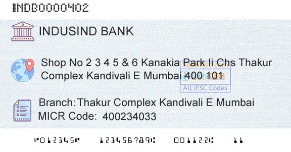 Indusind Bank Thakur Complex Kandivali E MumbaiBranch 