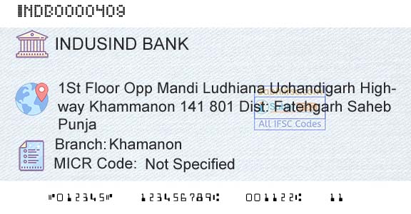 Indusind Bank KhamanonBranch 