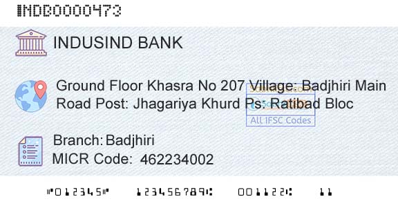 Indusind Bank BadjhiriBranch 