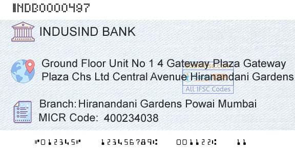 Indusind Bank Hiranandani Gardens Powai MumbaiBranch 