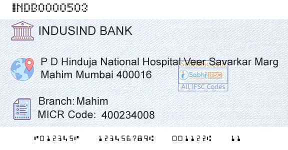 Indusind Bank MahimBranch 