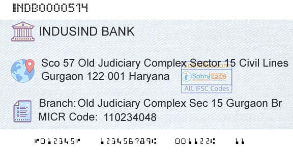 Indusind Bank Old Judiciary Complex Sec 15 Gurgaon Br Branch 