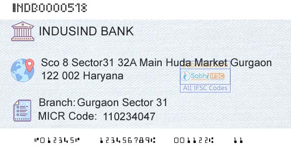 Indusind Bank Gurgaon Sector 31Branch 