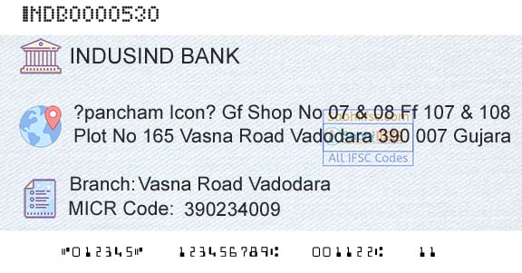 Indusind Bank Vasna Road VadodaraBranch 