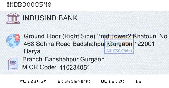 Indusind Bank Badshahpur GurgaonBranch 