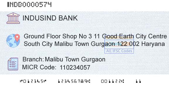 Indusind Bank Malibu Town GurgaonBranch 