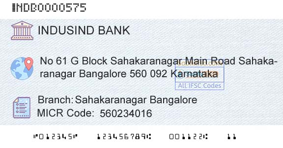 Indusind Bank Sahakaranagar BangaloreBranch 