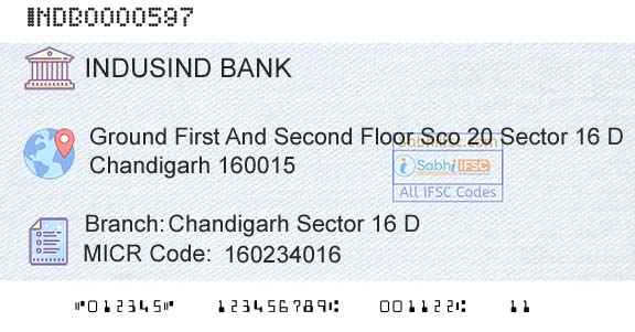 Indusind Bank Chandigarh Sector 16 DBranch 