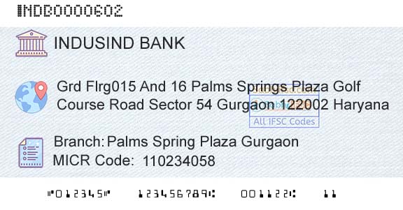 Indusind Bank Palms Spring Plaza GurgaonBranch 