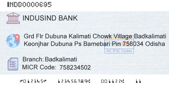 Indusind Bank BadkalimatiBranch 