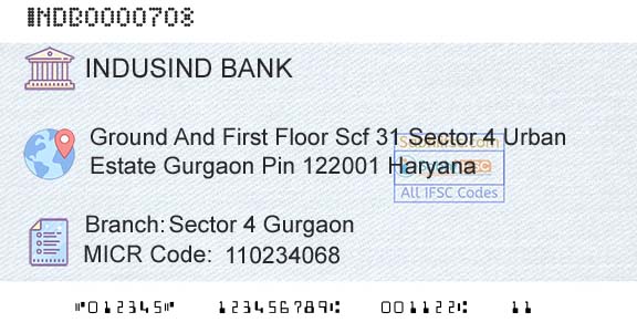 Indusind Bank Sector 4 GurgaonBranch 