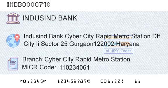 Indusind Bank Cyber City Rapid Metro StationBranch 