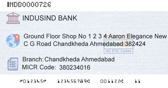 Indusind Bank Chandkheda AhmedabadBranch 