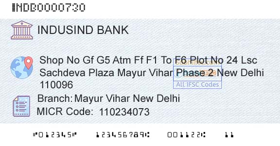 Indusind Bank Mayur Vihar New DelhiBranch 