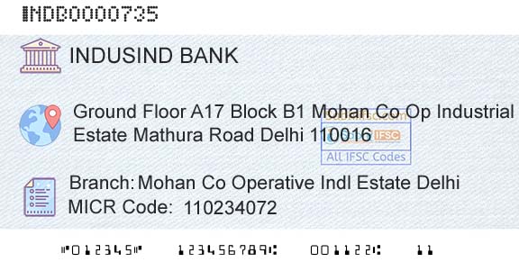 Indusind Bank Mohan Co Operative Indl Estate DelhiBranch 