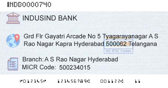 Indusind Bank A S Rao Nagar HyderabadBranch 