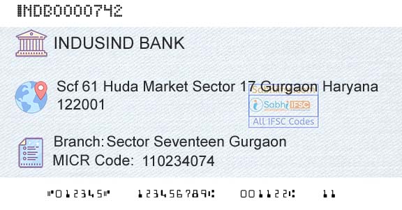 Indusind Bank Sector Seventeen GurgaonBranch 