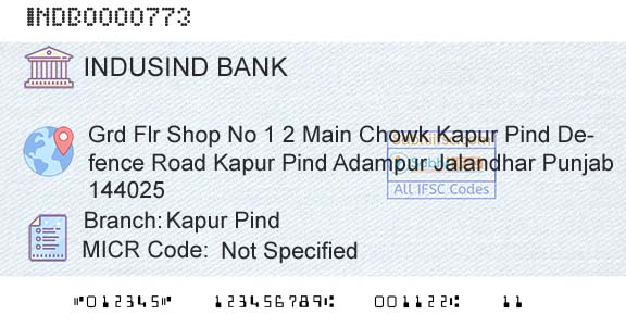 Indusind Bank Kapur PindBranch 