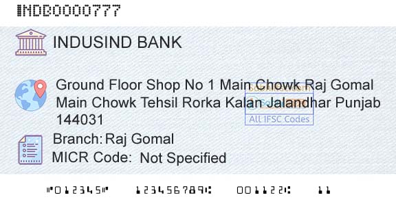 Indusind Bank Raj GomalBranch 
