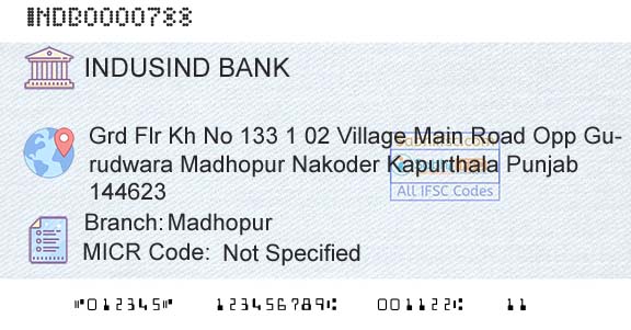 Indusind Bank MadhopurBranch 