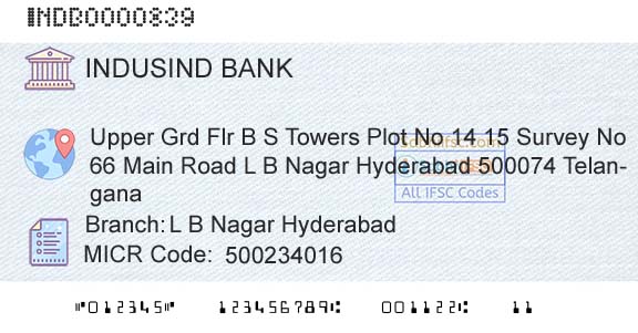 Indusind Bank L B Nagar HyderabadBranch 