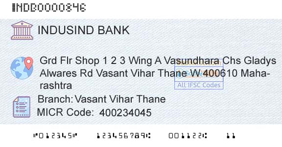 Indusind Bank Vasant Vihar ThaneBranch 